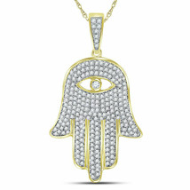 10k Yellow Gold Mens Round Diamond Hamsa Hand Eye Fatima Charm Pendant 1 Cttw - £910.08 GBP