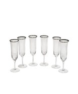 Fluted Champagne Glasses Silver Rimmed Set of 6 Mid-Century Modern Barware - $37.06