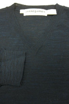 VINTAGE Jhane Barnes Lightweight Dark Blue Wool Blend V Neck Sweater XL - £21.32 GBP