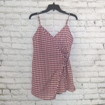 By The Way Romper Womens Medium Red Gingham Plaid Scotty Wrap Romper Sle... - £23.44 GBP