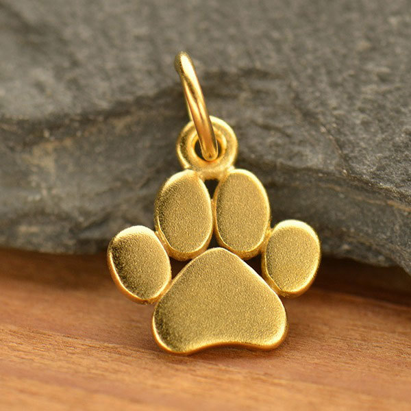 Gold Charm - Flat Paw Print with 24K Gold Plate 13x9mm - $28.48