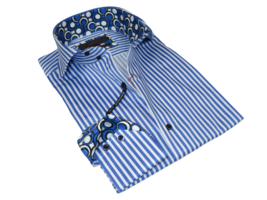 Men Dress Shirts AXXESS Turkey 100% Soft Egyptian Cotton 223-17 Blue Stripe - £35.39 GBP
