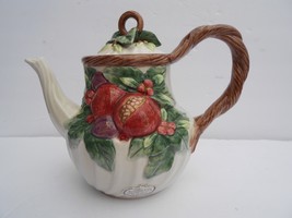 FITZ and FLOYD fruit holly tea coffee pot server majolica Christmas - £62.71 GBP
