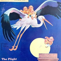 Collier&#39;s Baby Monkeys Stork 1941 Lithograph Magazine Cover Antique Art ... - $39.99