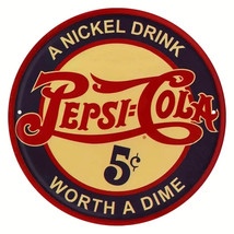 Pepsi Pepsi-Cola 5 Cents Vintage Novelty Metal Sign 8 inch Circle - £6.18 GBP