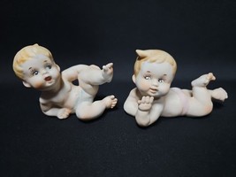 Norleans Bisque Porcelain Baby Figurines Pair Crawling Vintage Japan - $24.74