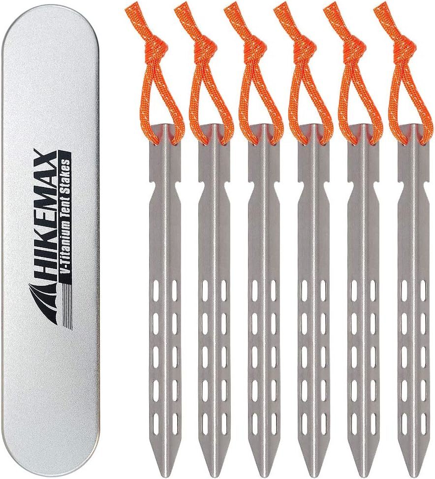 Camping-Specific Hikemax Ultralight Titanium Tent Stakes, 6 Pack, V-Shap... - $35.96