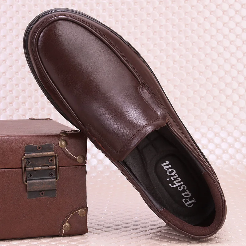 Shoes Men Loafers Black genuine Leather Shoe Men Platform cow Leather De... - $94.69