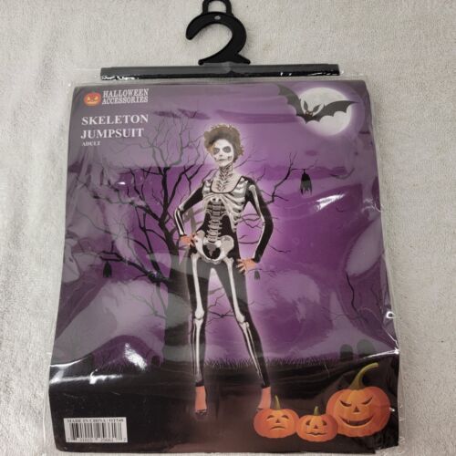 ADULT SEXY SKELETON BABE BONES Jumpsuit Catsuit HALLOWEEN COSTUME BLACK NEW