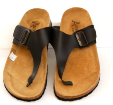 Autenti Made in Spain Black Leather Thong Sandals Men&#39;s Size 9 - $59.39