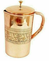 100% Pure Copper Water Jug Pitcher Embossed Design For Yoga health Benefit1.5L - £21.65 GBP