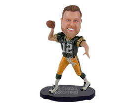 Custom Bobblehead Strong Male Football Player Throwing The Ball To His Teammate  - £65.00 GBP