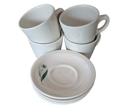 GREEN FIELD by Homer Laughlin ~ Four (4) Cups &amp; Saucers ~ Restaurant War... - $80.00