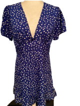 MELLODAY NORDSTROM LADY&#39;S DRESS MEDIUM BLUE POLKDOT RUFFLED AT HEM ZIP I... - £17.78 GBP