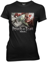 Attack on Titan Anime Wall Battle Baby Doll/Juniors Black T-Shirt, NEW U... - $14.50