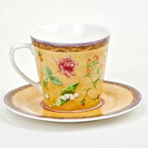 222 Fifth PTS Tuscany Rose Fine China Cup and Saucer Set Floral Gold Purple Red - £7.82 GBP