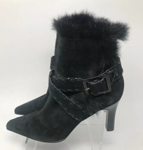 Antonio Melani Suede Fur Trim Criss Cross Strap Black Ankle Bootie Glove... - $34.60