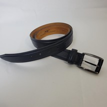 Remo Tulliani Calfskin Leather Belt Black Silver Tone Buckle Size 34 Made in USA - £15.52 GBP