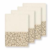 Misc Turkish Cotton Cheetah Jacquard Trim Cream 4-Piece Washcloth Set Of... - £32.52 GBP