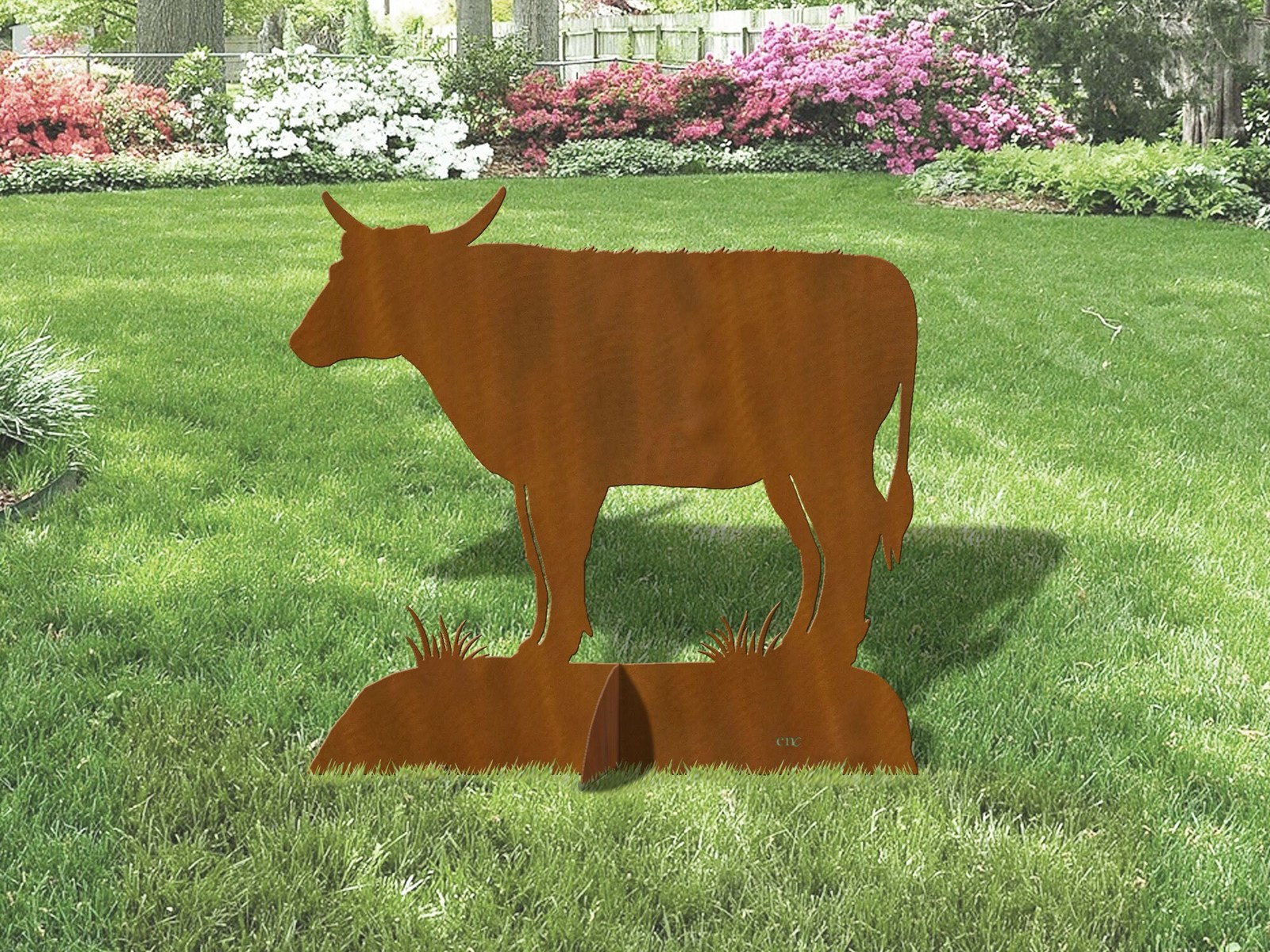 36in Wide Bull Steer Country Decor Sturdy Rust Metal Yard Art Lawn Sculp... - $309.00