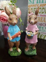 Easter Spring Pastel Bunny Rabbit Couple Glitter Figurines Set of 2 - $44.99