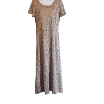 Nina Piccalino Womens 10 Vintage 1980&#39;s Tan Lace Overlay Scoop Neck Maxi Dress - £29.88 GBP