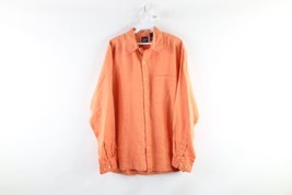 Vtg Gap Mens Medium Blank Linen Weave Collared Long Sleeve Button Shirt Orange - £36.98 GBP