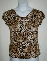 Ninety Brand Misses MEDIUM Leopard Silky Blouse Shirt Top Cap Sleeve Cow... - $10.40