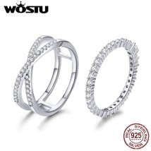 WOSTU Authentic 100% 925 Sterling Silver Loving Double Rings for Women Engagemen - £18.76 GBP