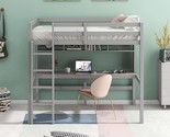Twin Size Loft Bed with Convenient Desk, Shelves, and Ladder, Gray - $741.99