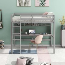 Twin Size Loft Bed with Convenient Desk, Shelves, and Ladder, Gray - £579.53 GBP