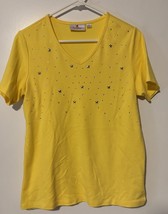 Quacker Factory Yellow Rhinestone Tee Shirt Size Small - $309.58 MXN