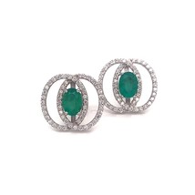 Diamond Emerald Earrings 14k White Gold 2.16 TCW Certified $6,950 018689 - £1,861.89 GBP