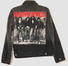 Ramones Punk Rock Vintage 90s Charcoal Gray New Distressed Denim Jacket ... - £50.12 GBP