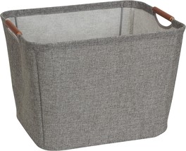 Medium Tapered Soft-Side Storage Bin, Gray, With Wood Handles, By Household - £40.08 GBP