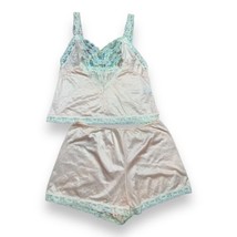 Vtg Lady Cameo Dallas Pale Pink Satin Lace Coquette Camisole Shorts Set ... - $36.14