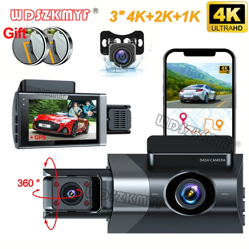 3Channel 4K Dash Cam for Cars GPS Car Dvr WIFI Rear View Camera for Vehicle - £31.03 GBP+