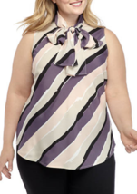 Nwt Nine West Pink Stripes Bow Neck Career Top Blouse Size 1 X Women $69 - £32.96 GBP