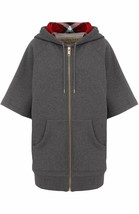 BURBERRY Womens Elbow Sleeves Cotton Blend Check Trim Hoodie in Mid Grey... - £221.22 GBP