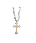 STERLING SILVER TWO TONE CROSS BUDDED ENDS NECKLACE &amp; CHAIN - £63.75 GBP