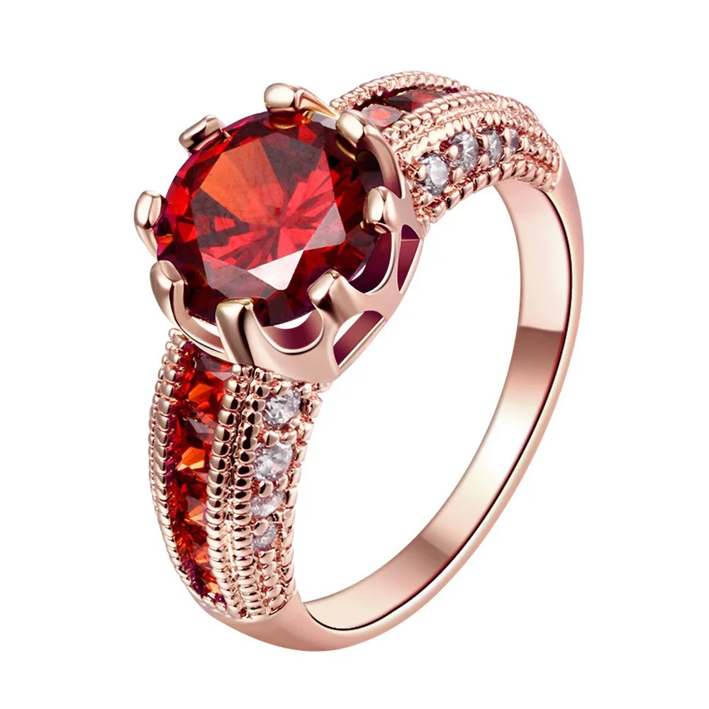 Soild 18K Yellow Gold Princess Ruby Wedding Engagement Rings for Women Fashion F - $28.35