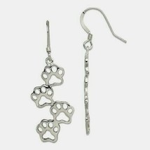 New Paw Prints Hook Dangle Earrings Real Solid .925 Sterling Silver - £36.01 GBP