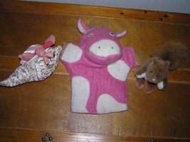 Lot of 3 Pink Felted Wood Cow Small Folkmanis Crab Shell Mary Meyer Squirrel - £7.47 GBP