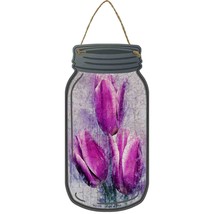 Purple Tulip Watercolor Novelty Metal Mason Jar Sign - £14.15 GBP