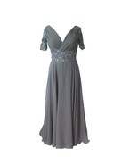 Kivary Sheer Short Sleeves Grey Chiffon Evening Mother of the Bride Dres... - £117.33 GBP