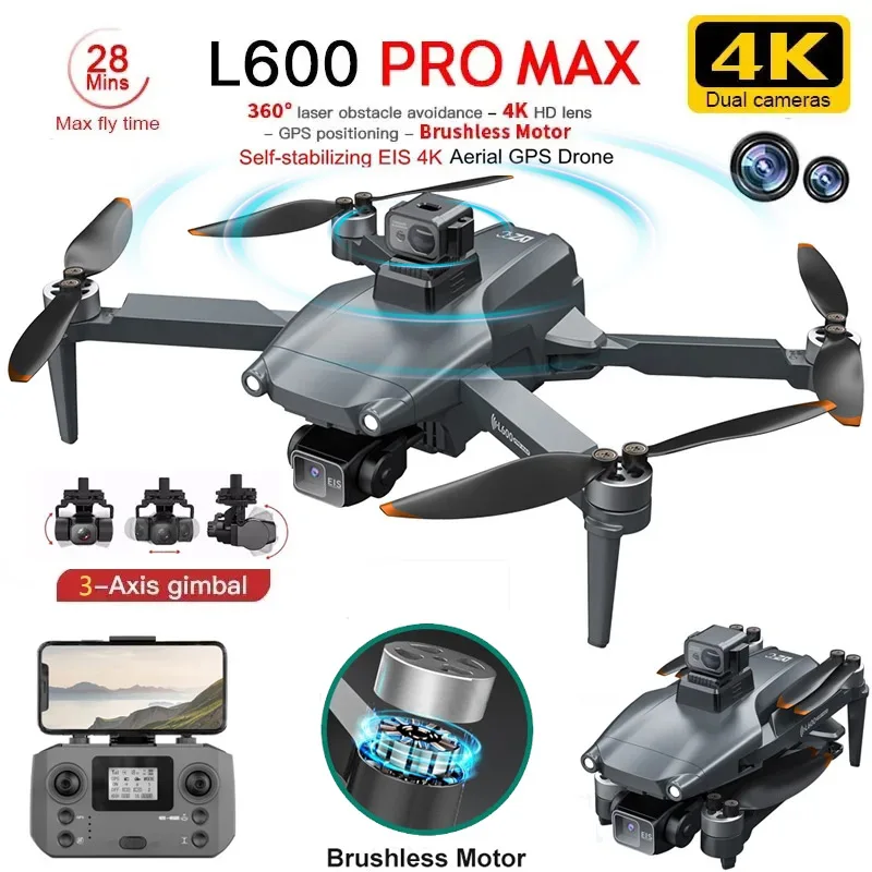 L600 PRO MAX Drone 4K Three-Axis PTZ HD Dual Camera Laser Obstacle Avoidan - £106.29 GBP+