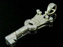 1.00Ct Round Cut Diamond Majestic Key Crowned Charm Pendant 14k Yellow Gold Over - £159.83 GBP