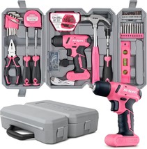 Hi-Spec Drill Set 58Pc Pink Tool Set 8V Usb Electric Drill Driver &amp; Household - £64.39 GBP