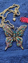 New Betsey Johnson Necklace Butterfly Blueish Rhinestone Summer Collecti... - $14.99