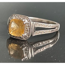 925 Sterling Silver Citrine &amp; Diamond Ring Size 9.75 Sky - $43.96